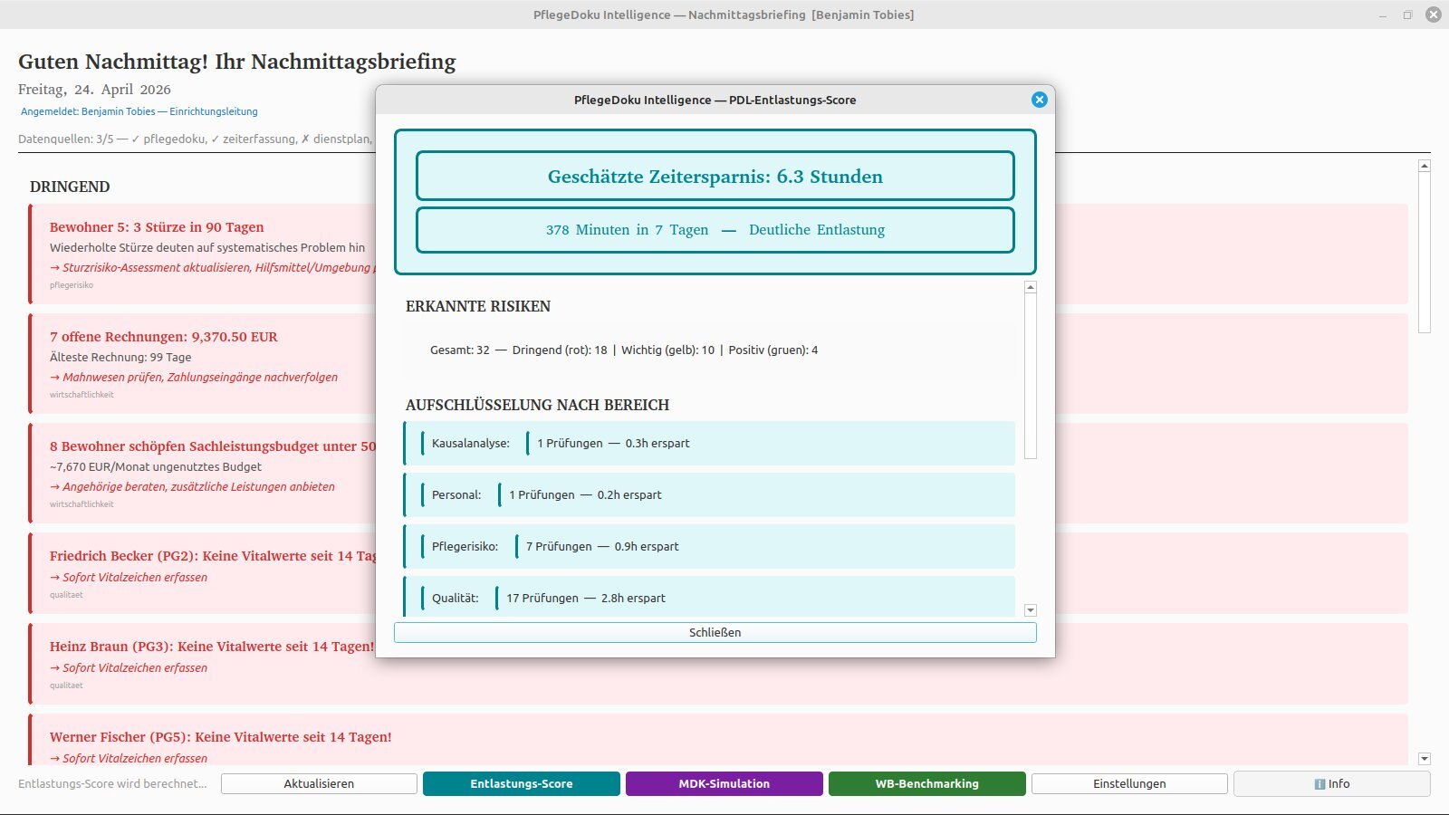 PflegeDoku Intelligence — Nachmittagsbriefing mit PDL-Entlastungs-Score